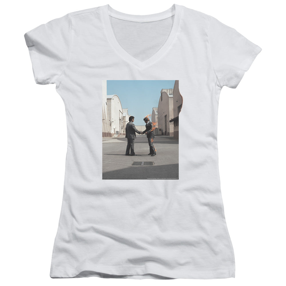 Pink Floyd - Wish You Were Here Juniors Sheer Jersery With Cap Sleeve V Neck